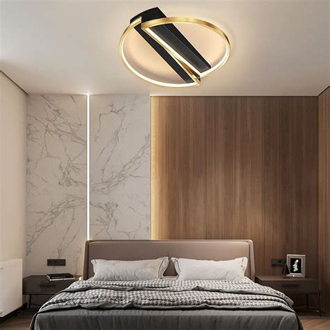 Modern Led Geometric Flush Mount Light In Gold And Black