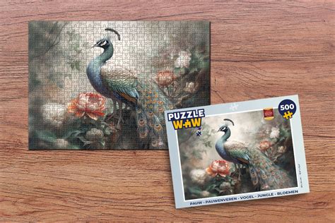 Puzzel Pauw Pauwenveren Vogel Jungle Bloemen Legpuzzel