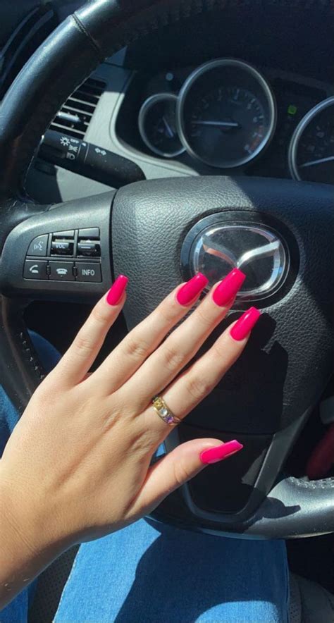 Hot Pink Nails Coffin Hot Pink Nails Bright Pink Nails Pink Acrylic Nails