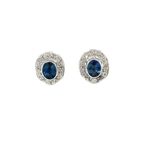 White Gold Entourage Ear Studs With Topaz And Diamond 18 Krt Vintage