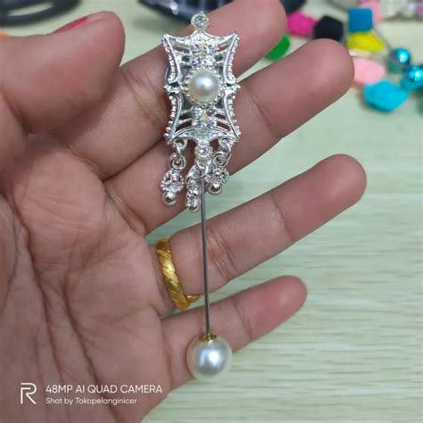 Tuspin Mutiara Pearl Bros Tusuk Peniti Hijab Pintu Aceh Silver