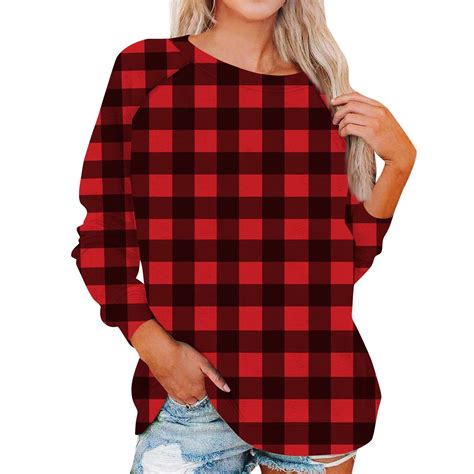 Ehtmsak Long Sleeve Shirt Women Button Pink Plus Size Womens Tunics And Peasant Tops Plaid Crew