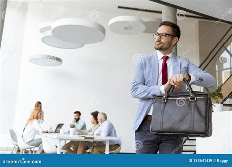 Handsome Businessman Leaving Office Stock Image Image Of Professional