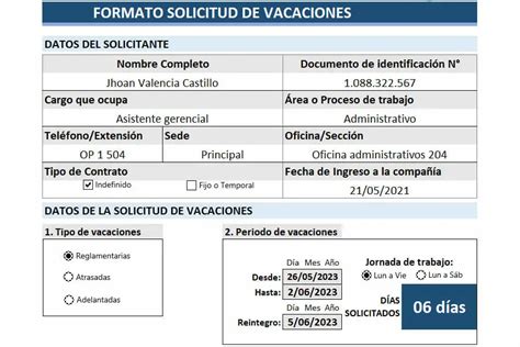 Formato Solicitud De Vacaciones En Excel Y Pdf
