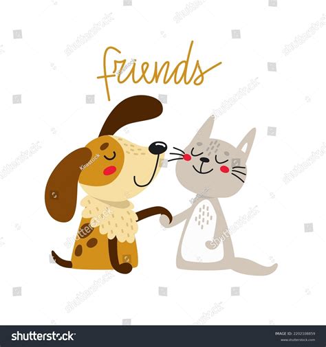 Cute Cat Dog Best Friends Happy Stock Vector (Royalty Free) 2202108859 ...