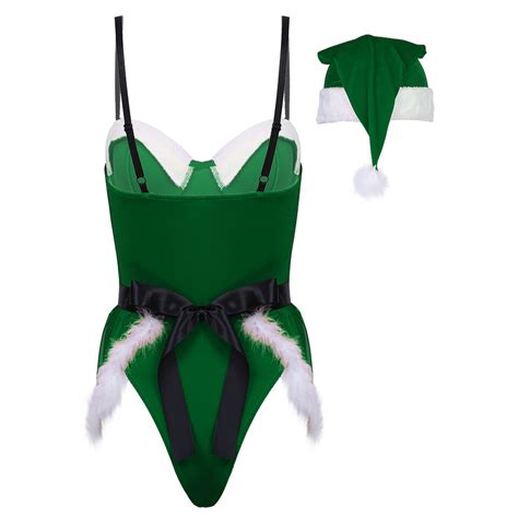 Women Christmas Lingerie Set Soft Velvet Santa Teddy Bodysuit With Apron Hat Ebay