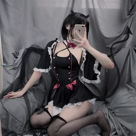 Hot Sexy Lingerie Set Demon Cosplay Servant Costume Lace Babydoll Dress Uniform Sexi Mesh