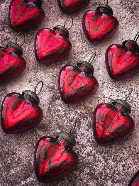 Medium Red Mercury Glass Heart Ornament With Crackle Finish Etsy