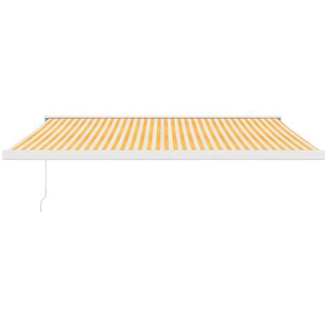 Toldo retráctil aluminio y tela amarillo y blanco 4x3 m