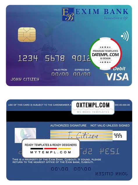 Djibouti Exim Bank Visa Debit Card Template In Psd Format In