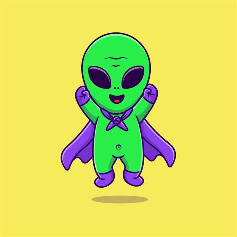 Cute Alien Super Hero Flying Cartoon Vector Icons Illustration Flat