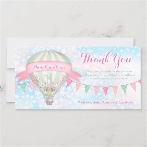Gc Hot Air Balloon First Birthday Thank You Zazzle
