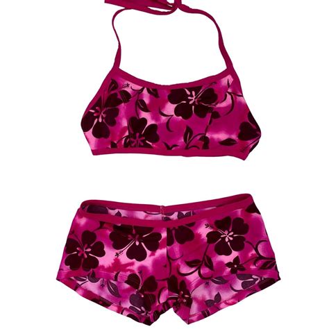 Sporty Hibiscus Pink Vintage Bikini From My Depop