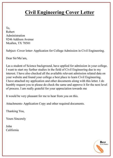 Cover Letter Examples For Civil Engineering