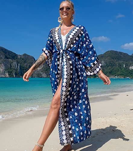 Amazon Women Swimsuit Cover Up Long Cardigan Beach Wear Sexy Loose Swimwear Bikini Floral