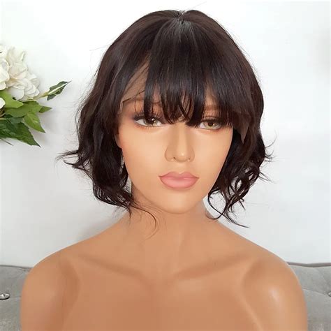 150 Density Human Hair Full Lace Wigs Wavy Short Human Wigs Lace Front ...