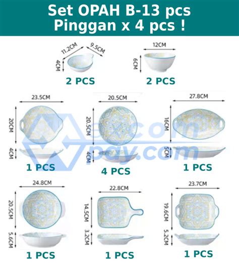 set pinggan seramik opah set  pcs   pinggan