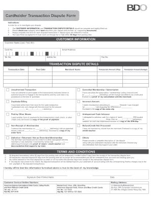 Fillable Online Transaction Dispute Form BDO Fax Email Print PdfFiller