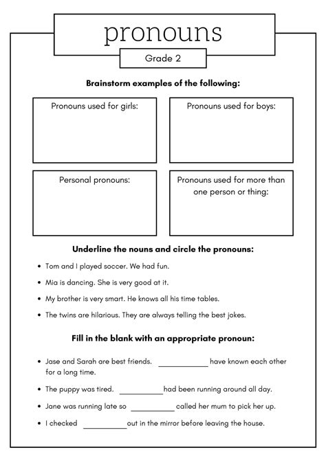 Grammar Worksheet Grade 2 Pronouns Pronouns Grade 2 Underline The Nouns And Circle The