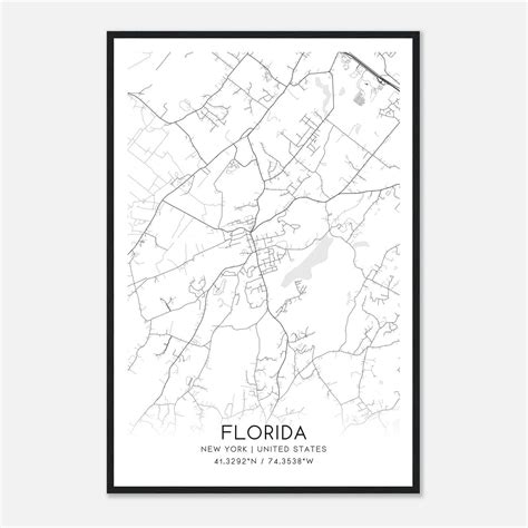 Florida New York Map Poster, Modern Home Decor Wall Art Print - Custom