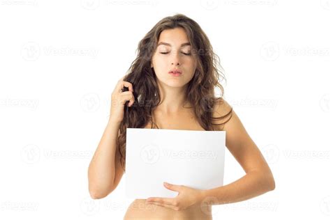 Nude Brunette Girl With Placard Stock Photo At Vecteezy