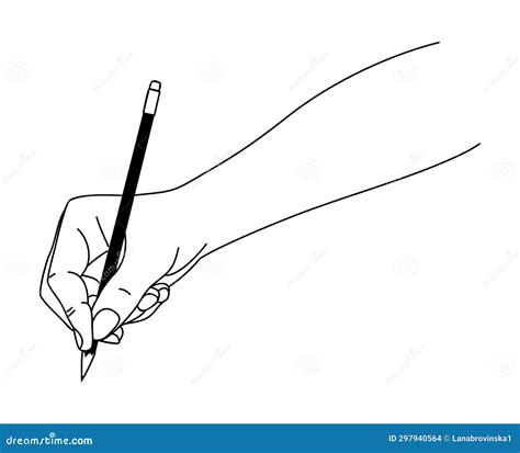 Hand Holding Pencil Vector Line Art Drawing Stock Vector