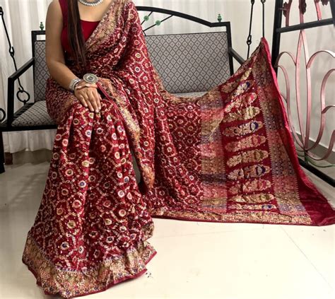 Ajrakh And Bandej Modal Silk Sarees Siri Designers