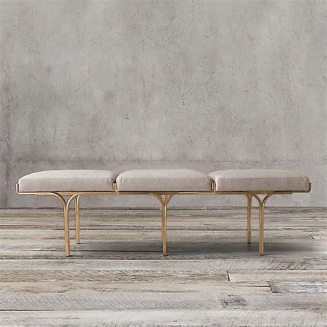 nordic bench beige velvet upholstered bench  gold legshomary uk