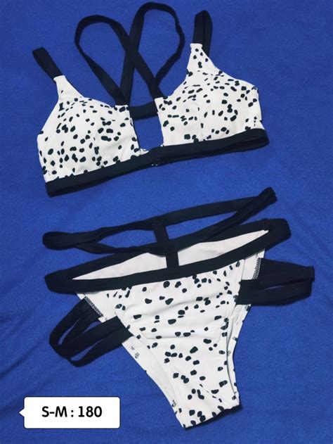 Swimwear Swimsuit Bikini Two Piece 2 Piece Small Polka Dots Cow Print Black And