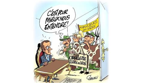 Le dessin de Chaunu le Président face à la colère des agriculteurs