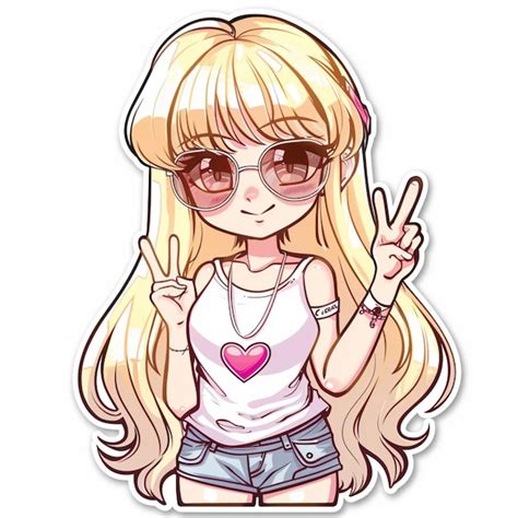 Premium Photo Sticker Of A Cute Chibi Blonde Anime Girl With Peace Fingers Pose