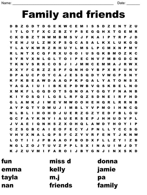 Family and friends Word Search - WordMint