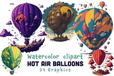 Watercolor Hot Air Balloons Clipart Watercolor Painting Svg Files Png Files And