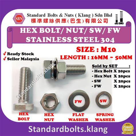 Set Per Pack Size M Sus Stainless Steel Hex Bolt Nut