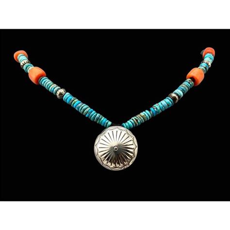 Navajo Sterling Silver Turquoise And Coral Necklace