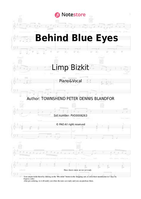 Behind Blue Eyes Piano Sheet Music And Voice Limp Bizkit In Note Store