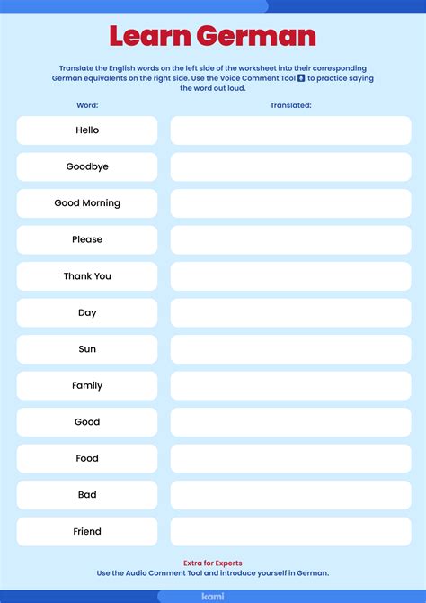 Learn German Worksheet For Teachers Perfect For Grades 10th