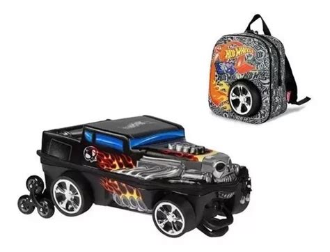 Mochila Escolar Hot Wheels Bone Shaker D Rodinha Lancheira Parcelamento Sem Juros