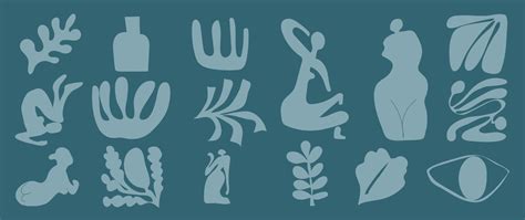 Set Of Abstract Organic Shapes Inspired By Matisse Female Body Nude Figure Eye Leaf Papercut