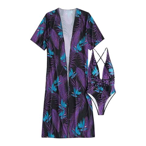 SELONE Bikini Sets For Women Piece Bikini Mesh Hawaiian Flower Print Thong Beach Beachwear