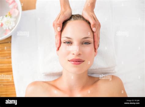 Pretty Blonde Receiving Head Massage Stock Photo Alamy