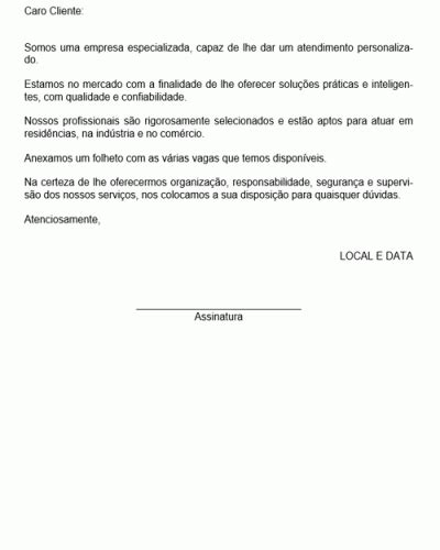 Modelo De Carta Proposta De Empresa De Recrutamento E Publicidade