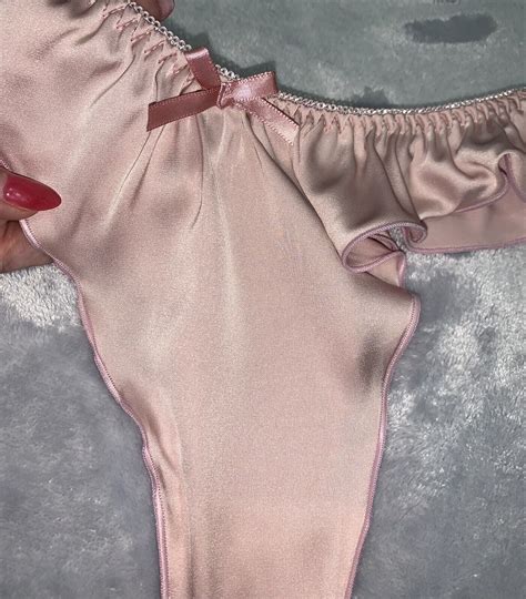 Shiny SOFT Pink Satin Flutter Thong Bikini Panties X Gem