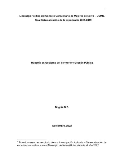Liderazgo Pol Tico Del Consejo Comunitario De Mujeres De Neiva
