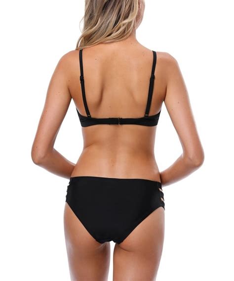 Women S Triangle Bikini Cut Out Swimsuit Strappy Two Piece Bathing Suit Solid Black Cv Lg