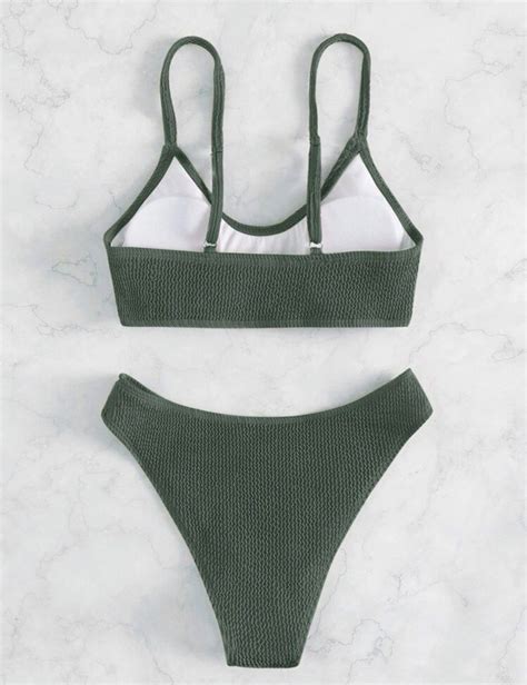 Army Green Textured Bikini Swimwsuit In S Women S Fashion Swimwear Bikinis Swimsuits On