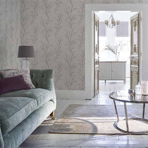 Pussy Willow By Laura Ashley Off White Steel Wallpaper Wallpaper Direct