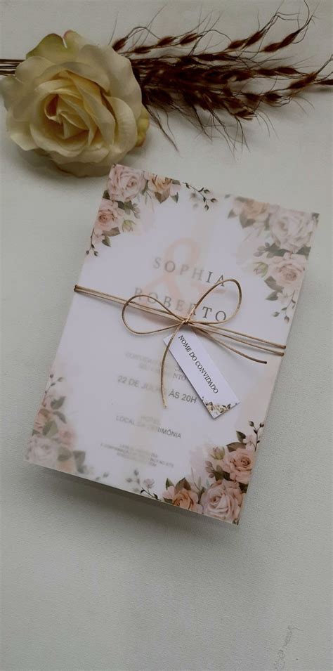 Convite Casamento Anivers Rio Mimalista Vegetal Rosas Nude