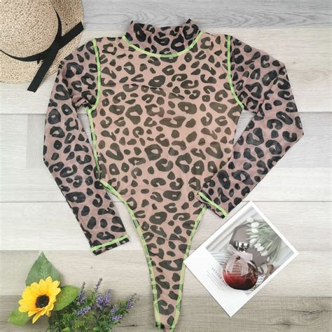 Liu Ming New Fashion Damen Sexy Durchsichtiger Mesh Leoparden Muster Bikini Einteiliger