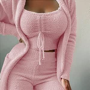 JOLYSINGWS Sexy Lingerie Autumn Winter Women S Velvet Pajamas Set 3 Piece Warm And Soft Fleece